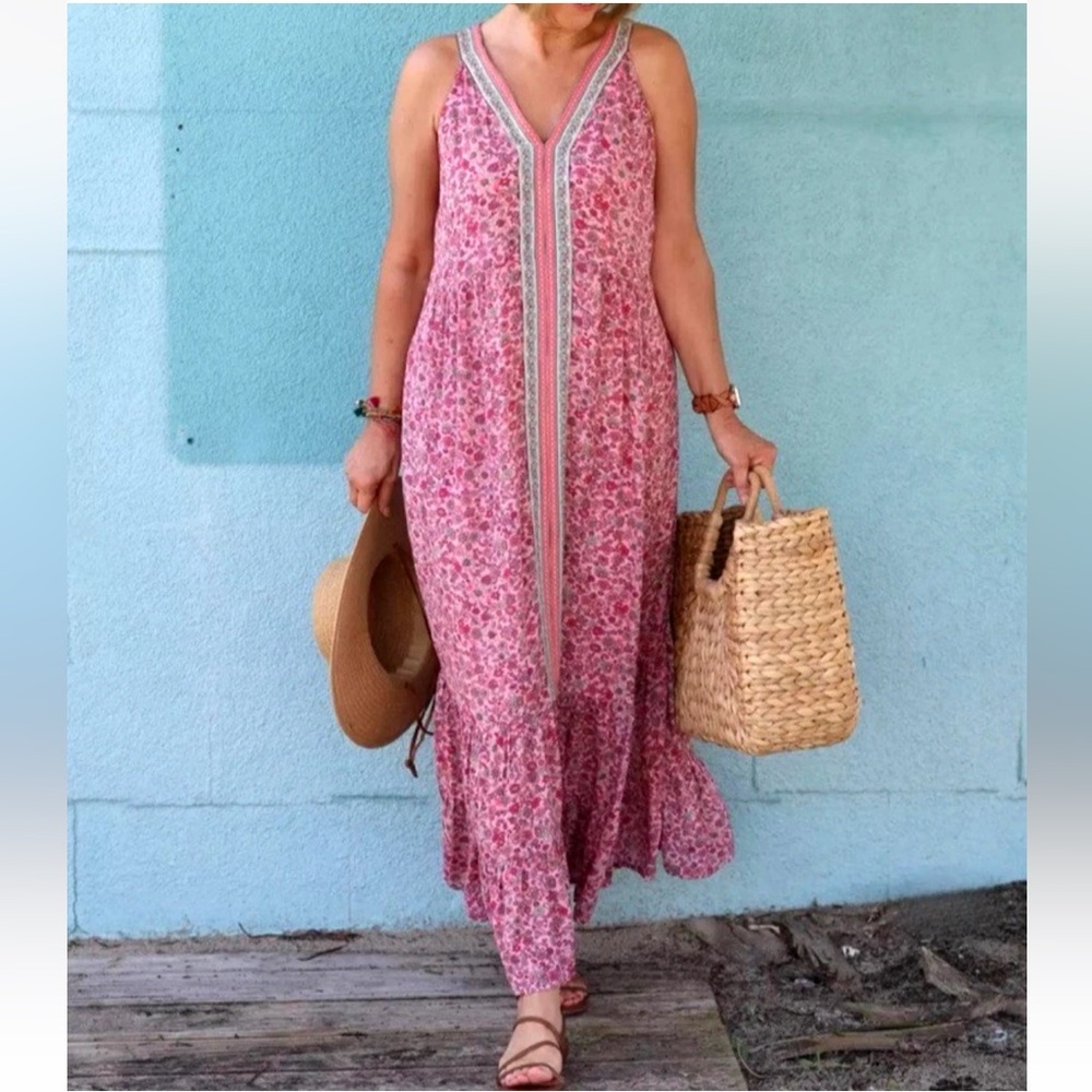 $139 J. JILL Flounced-Hem Maxi Sleeveless Floral Print Dress 2X